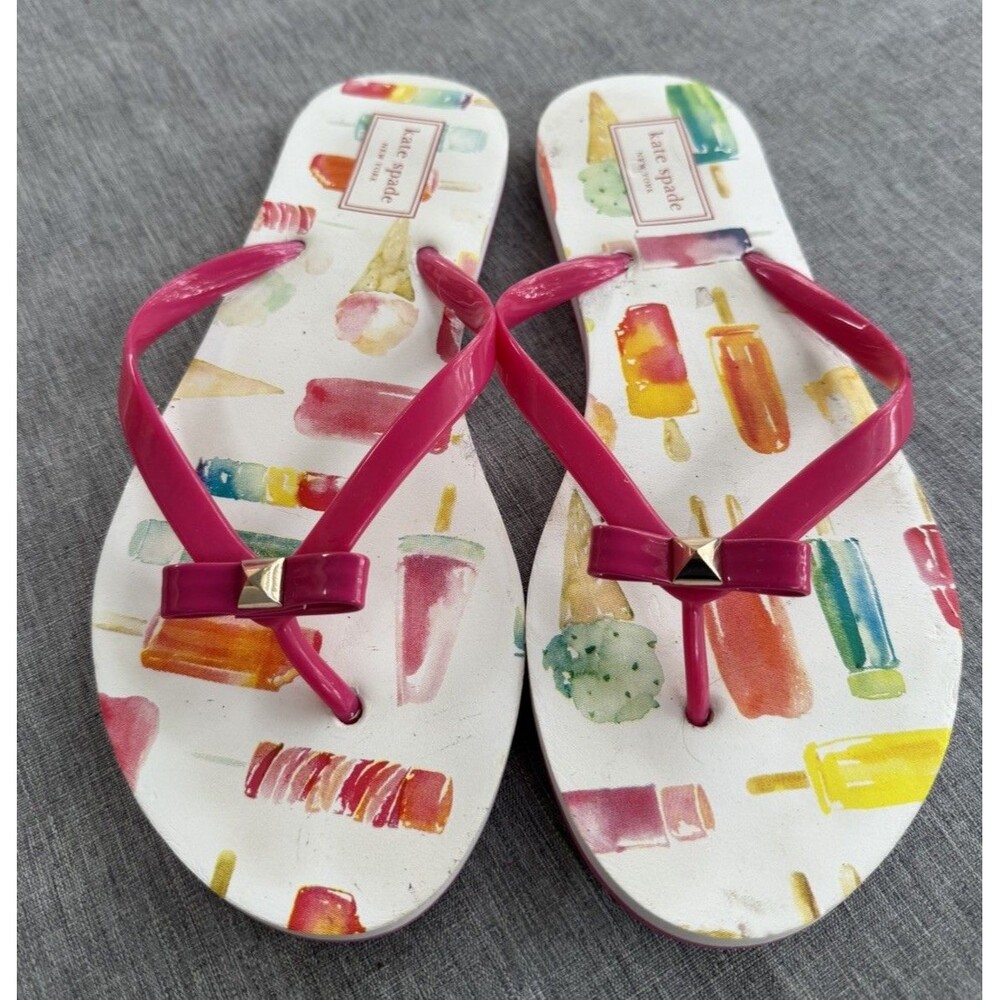 Kate Spade NY Flip Flops 7/8 Pink Popsicles Bow Thong Sandals Lightweight Nadine